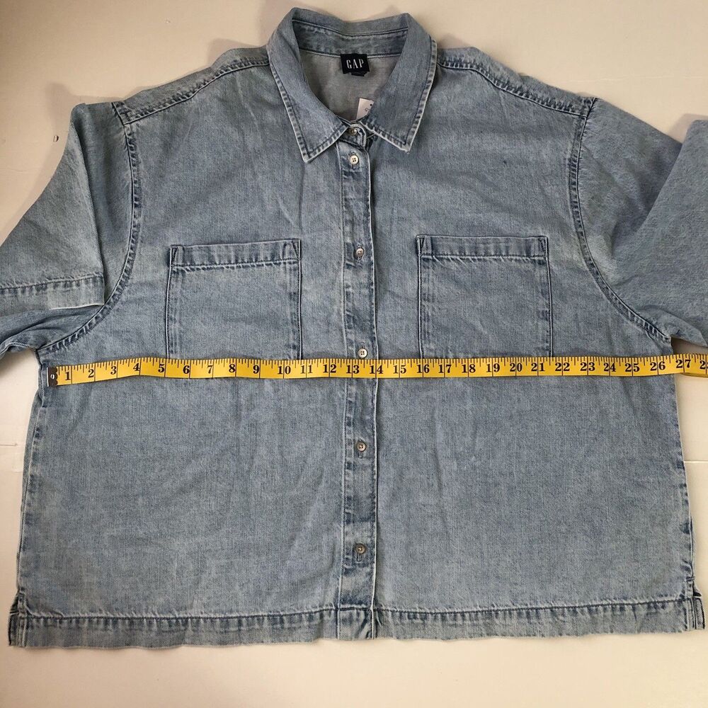 GAP Women’s Light Wash Denim SS Cropped Shirt Button Down Size XXL Tall NWT - Picture 4 of 16